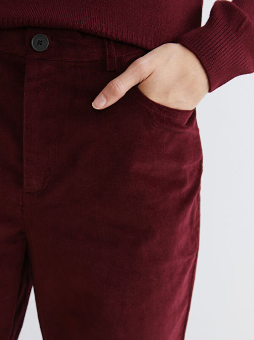 Dar Fit ?spanyol Pa?a Kad?n Kadife Pantolon