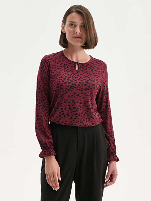 B?y?k Beden Bisiklet Yaka Desenli Bluz