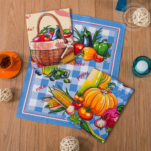 Полотенце вафельное 48х62см "Урожай", 171г/м2, хлопок 100%, комплект 3шт, "Домашняя мода" (Россия)