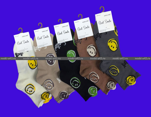 Цена за 10 пар. AMIGOBS ЦВЕТНЫЕ НОСКИ женские Смайлики арт. 1765 фактически р-р 36-40  фото 2