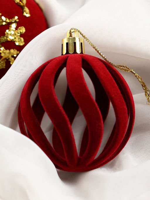 Ёлочные шары «Бархат. Время праздника», d=6 см, 12 шт., завитки снежинки, красный