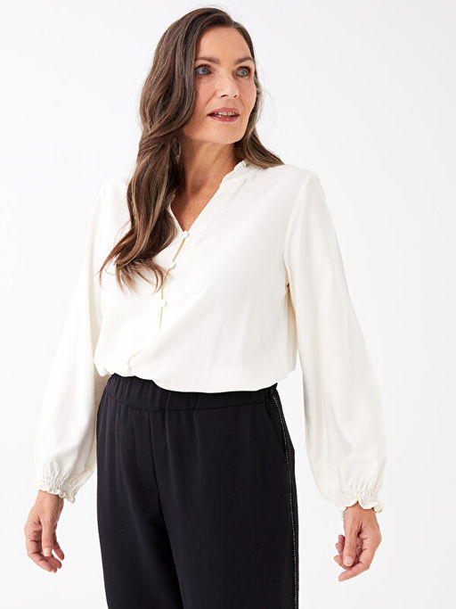 Ka??k Yaka D?z Uzun Kollu Kad?n G?mlek