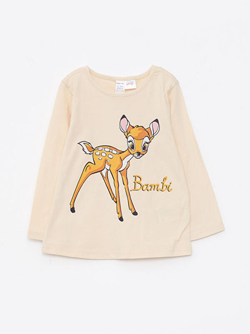 Bisiklet Yaka Uzun Kollu Bambi Bask?l? K?z Bebek Pijama Tak?m?