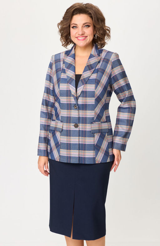 Костюм БелЭльСтиль 412/597 бело-синяя клетка + синий однотон фото 3