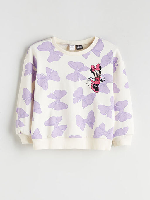 Bisiklet Yaka Minnie Mouse Bask?l? K?z ?ocuk Sweatshirt ve Tayt 2li