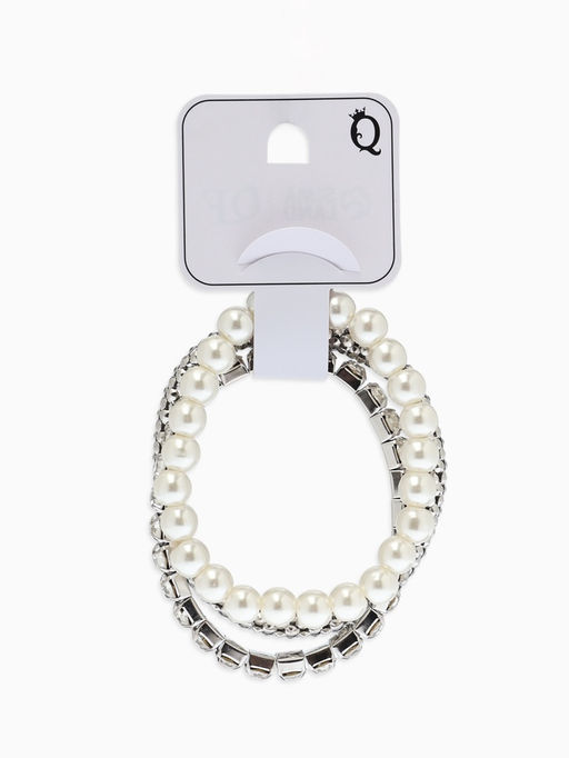 Браслеты «Стиль», (набор 3 шт.) шар №8, со стразинками, тянется, белый в серебре