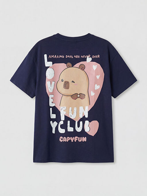 Bisiklet Yaka Capyfun Bask?l? K?z ?ocuk Ti??rt