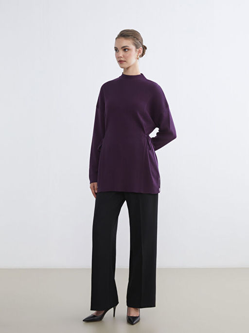 Dik Yaka Oversize Kad?n Triko Tunik