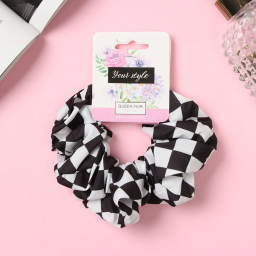 Цена за 2 шт. Резинка для волос «Орбита», клетка стиль, 12 см, чёрно-белая