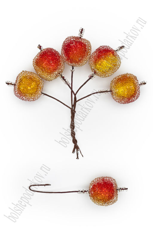 Муляж декоративный яблоко засахаренное на веточке, SF-1241, красно-желтое (100 шт)