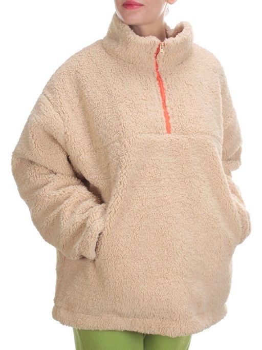 2568 BEIGE Кофта плюшевая женская Тедди на синтепоне (50 гр. синтепон)