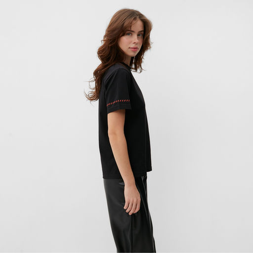 Футболка женская с красным кантом Basic line чёрная, размер 42