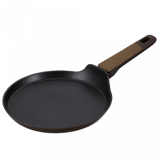 Сковорода блинная с антипригарным покрытием Brownie д22см, h1,7см, s2,8мм, дно д3,5мм, индукционное дно д19см, алюминий, бакелитовая ручка с покрытием soft-touch, Regent (Китай) Подходит для всех видов плит, включая индукционную.