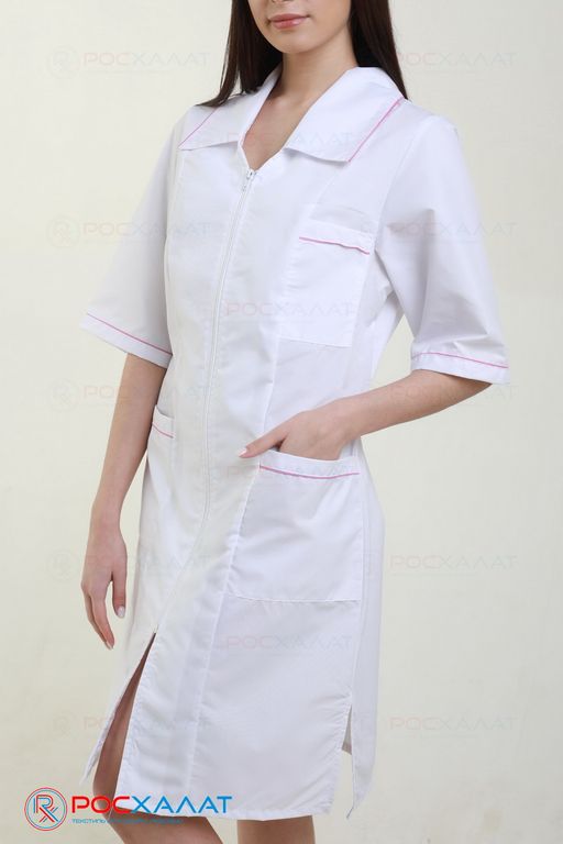Женский медицинский халат на молнии ТИСИ с ВО белый ХМ-14