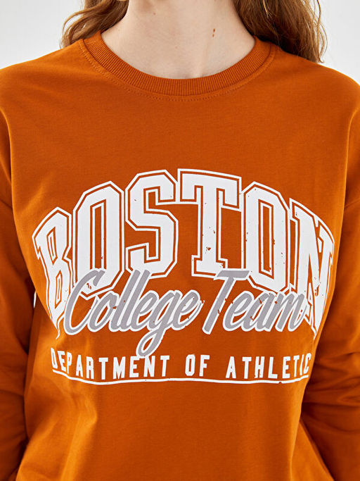 Bisiklet Yaka Bask?l? Kad?n Sweatshirt