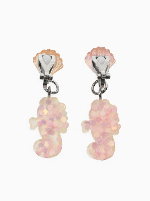 Цена за 2 шт. Серьги-клипсы детские «Выбражулька» морской конек с ракушкой перламутр, розово-белые