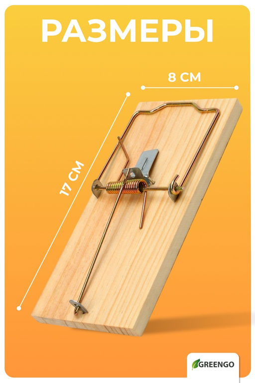 Цена за 2 шт. Крысоловка, 17 × 8 см, дерево, Greengo