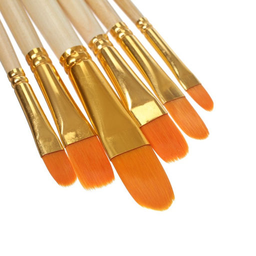 Набор кистей для рисования, синтетика, 6 штук: №2.4.6.8.10.12 плоские, закругленные, деревянная ручка, международный размер