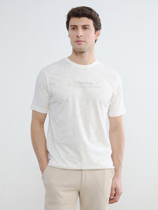 Bisiklet Yaka Bask?l? Erkek Ti??rt