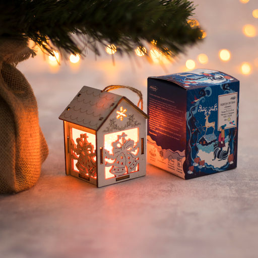 Ёлочная игрушка Домик с колокольчиками, 8х5х6 см, 1 LED, от батареек, свечение тёплое белое - Luazon lighting фото 3