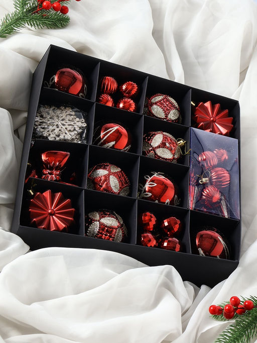 Ёлочные игрушки Зима в подарках, 60 шт., красный