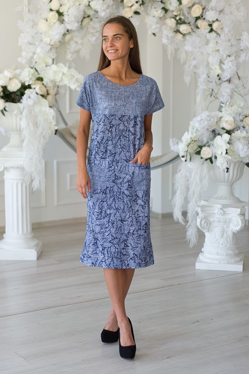 Туника женская из кулирки Льняная палитра-2 синий - Амадэль фото 2