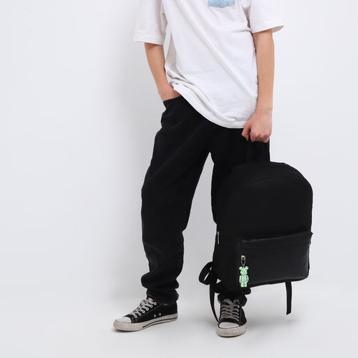 Рюкзак текстильный с карманом кожзам, 38х29х11 см, черный - Nazamok фото 12