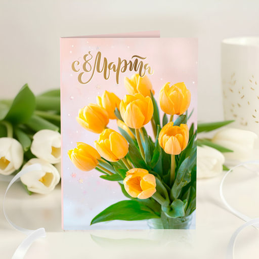 Открытка 4 шоколадки с 8 марта (жёлтые тюльпаны) - 8 чудо фото 2