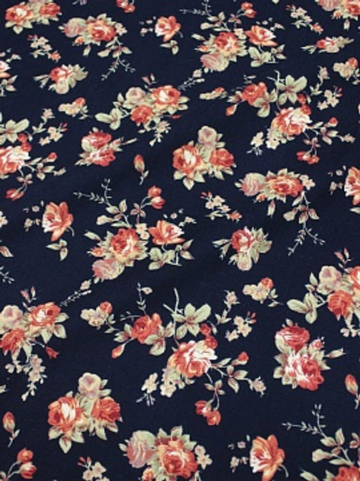 Микровельвет Крупные розы цв.чернильно-синий, ш.1.1м, хлопок-100%, 125гр/м.кв