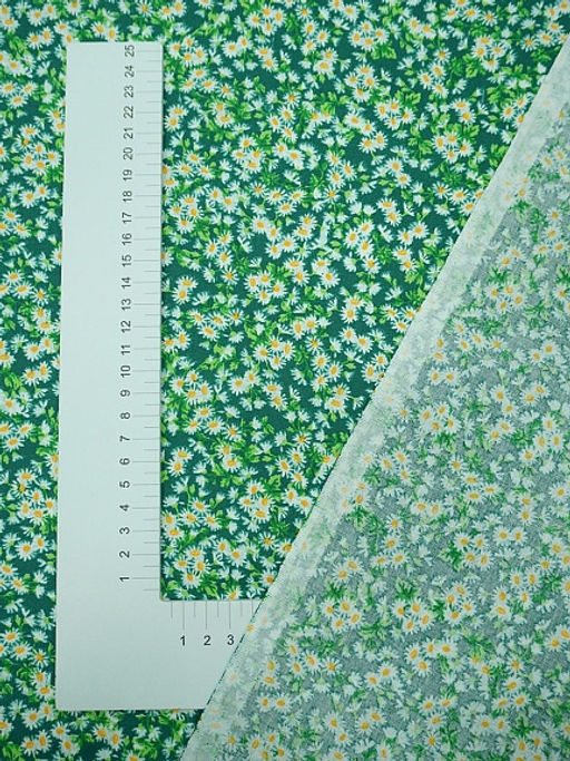 Перкаль Ромашка луговая цв.изумрудный, ш.1.5м, хлопок-100%, 105гр/м.кв - Купава фото 5