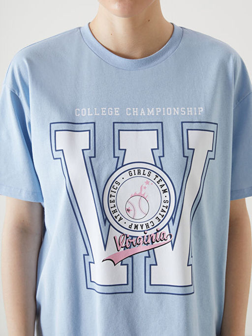 Bisiklet Yaka Bask?l? Kad?n Spor Ti??rt