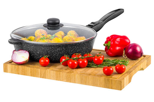 Сковорода глубокая 28 см ГАРМОНИЯ ВКУСА Черный мрамор С КРЫШКОЙ ф28, с/р, 51,5*29*12 см - Elan gallery фото 3