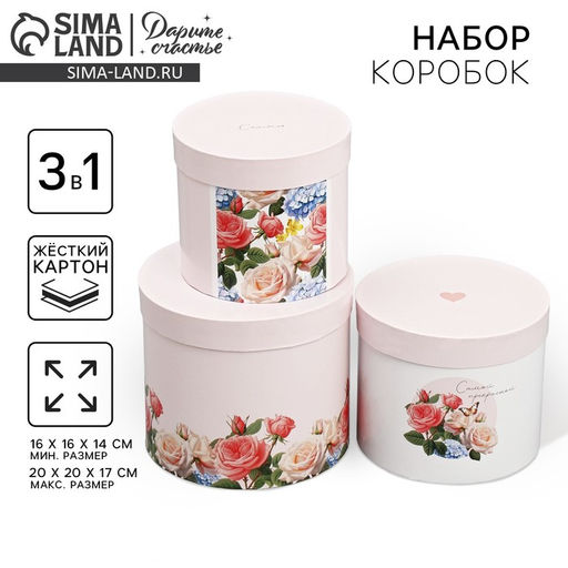 Набор шляпных коробок 3 в 1 Самой прекрасной, 16 х 16 х 1420 х 20 х 17 см - Дарите счастье фото 2