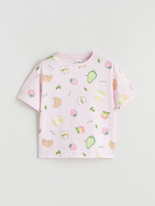 Bisiklet Yaka Bask?l? K?z ?ocuk ?ortlu Pijama Tak?m?