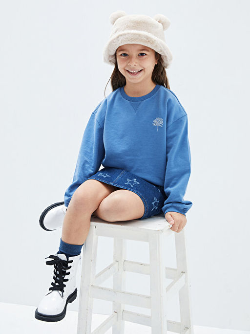 Bisiklet Yaka Bask?l? Uzun Kollu K?z ?ocuk Sweatshirt - Waikiki фото 3