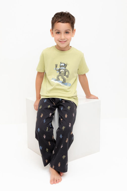 К 1599/лаймовый крем,цветные роботы пижама дет