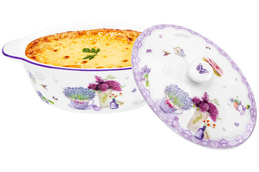 Жюльенница-кокотница 250 мл 16*10*8 см Лаванда с крышкой, NEW BONE CHINA