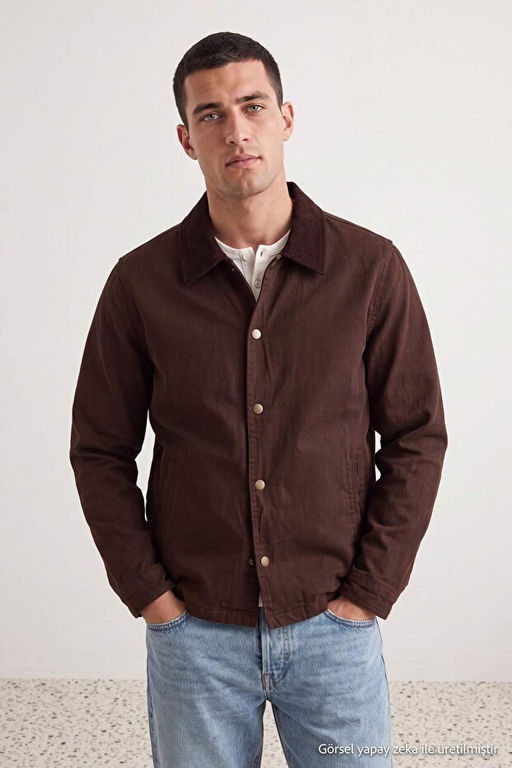 Koyu Kahverengi Cepli _n_ D__meli Regular Erkek Denim Ceket TMNAW27CE00005 - Trendyolmilla фото 2