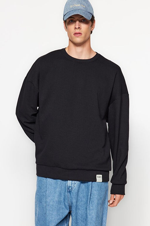 Siyah-Gri Melanj 2li Paket Oversize/Geni_ Kesim __i Polar/S_cak Tutan Sweatshirt TMNAW24SW00001 - Trendyolmilla фото 2