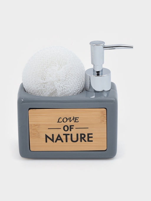 Дозатор для моющего средства с подставкой для губки SAVANNA «Природа», 450 мл, серый