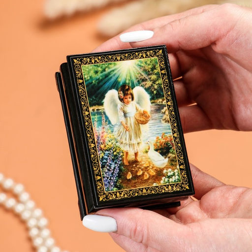 Шкатулка Ангелочек с птичками, 6?9 см, лаковая миниатюра - Simaland фото 3