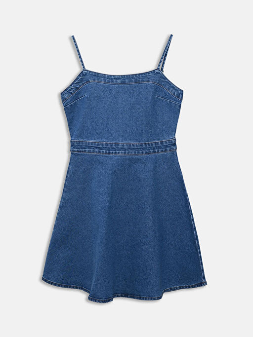 Kare Yaka Mini Jean Elbise