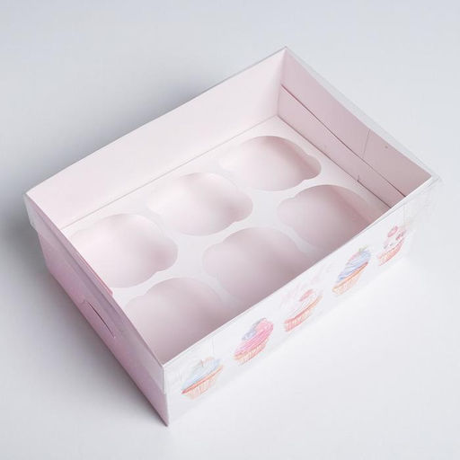 Цена за 5 шт. Коробка для капкейков, кондитерская упаковка, 6 ячеек «Made with love», 23×16×10 см