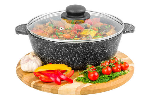 Жаровня (сотейник) 24 см 3 л ГАРМОНИЯ ВКУСА Черный мрамор С КРЫШКОЙ ф24, 30,5*25*14 см - Elan gallery фото 3