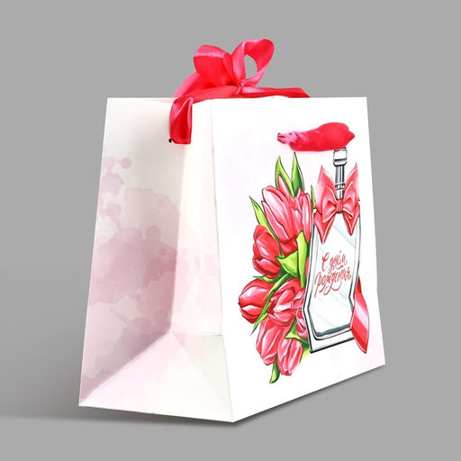 Цена за 2 шт. Пакет ламинированный с лентой С Днём рождения, MS 23?10?18 см