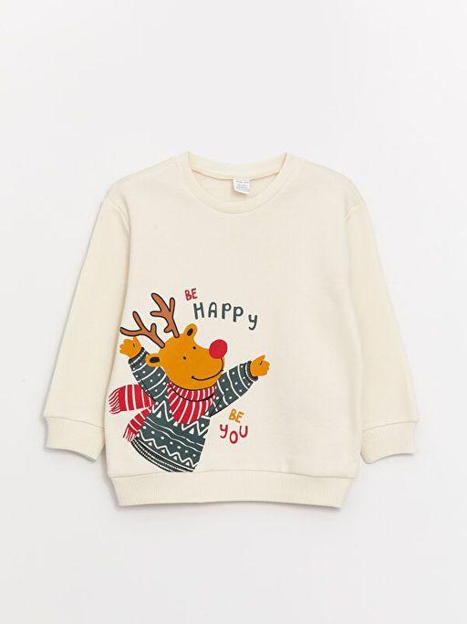Bisiklet Yaka Uzun Kollu Y?lba?? Tema Bask?l? Erkek Bebek Sweatshirt