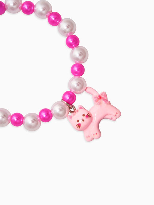 Цена за 2 шт. Браслет детский "Выбражулька" котик, бант, жемчуг, цвет бело-розовый