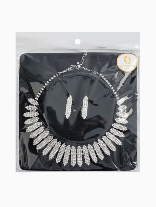 Набор 2 пред-а: серьги, колье со стразами "Лёд" лепестки. d=13,5см, цвет белый в серебре