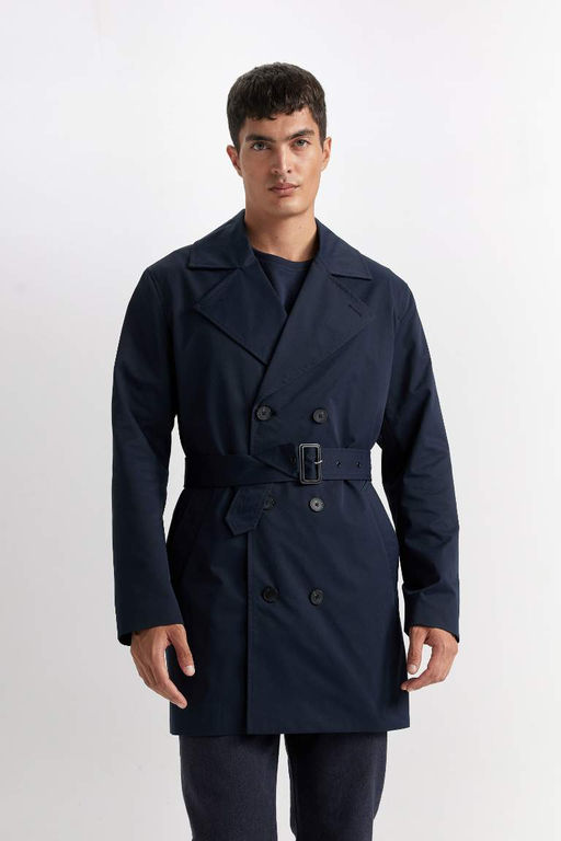 Slim Fit Dar Kesim Dugmeli Kemerli Trenckot - Defacto фото 2