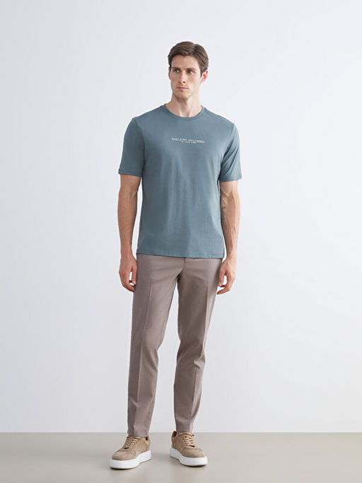 Bisiklet Yaka Bask?l? Penye Erkek Ti??rt